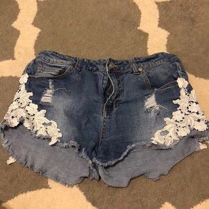 Denim Lace Shorts